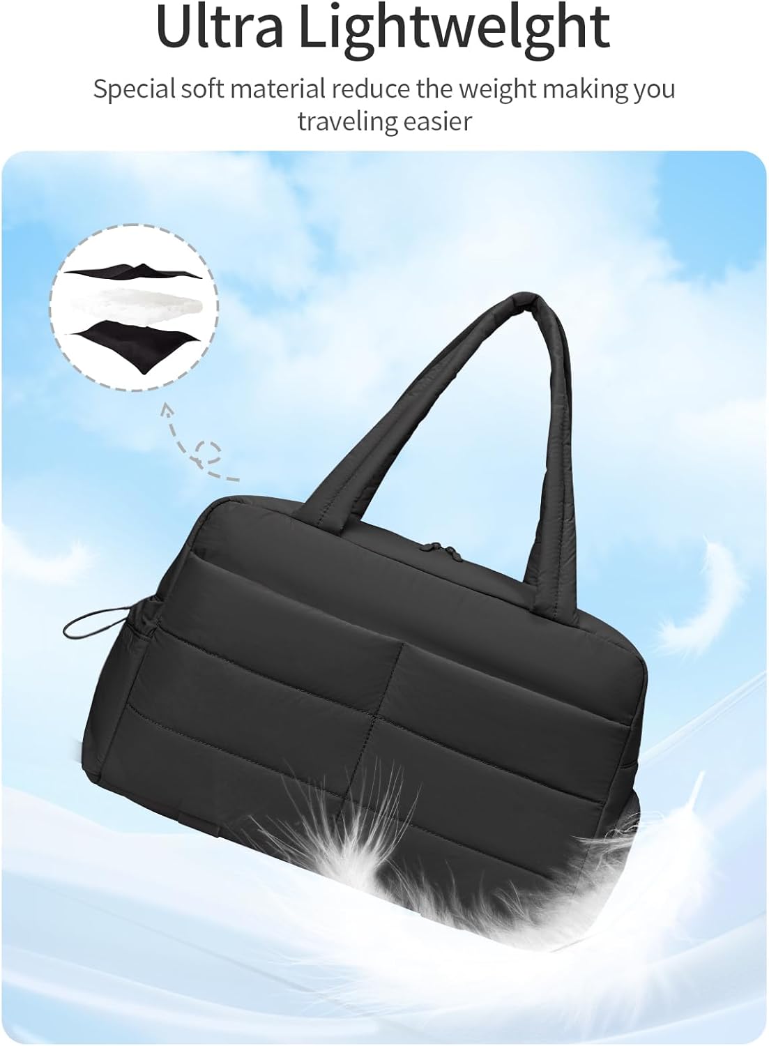 Gitus Carry On Duffle Gym Bag for Women Puffer Weekender Overnight Duffel Bag for Travel with Clear Toiletry Pouch Sport Yoga Fitness Essentials Gifts (Black) - Image 5