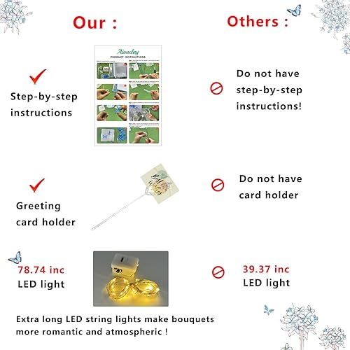Miniatura 5 de Aiouclay Ramo de flores hecho a mano, 33 piezas de flores artificiales, ramo de mariposas con luces, kit de manualidades para principiantes, regalo