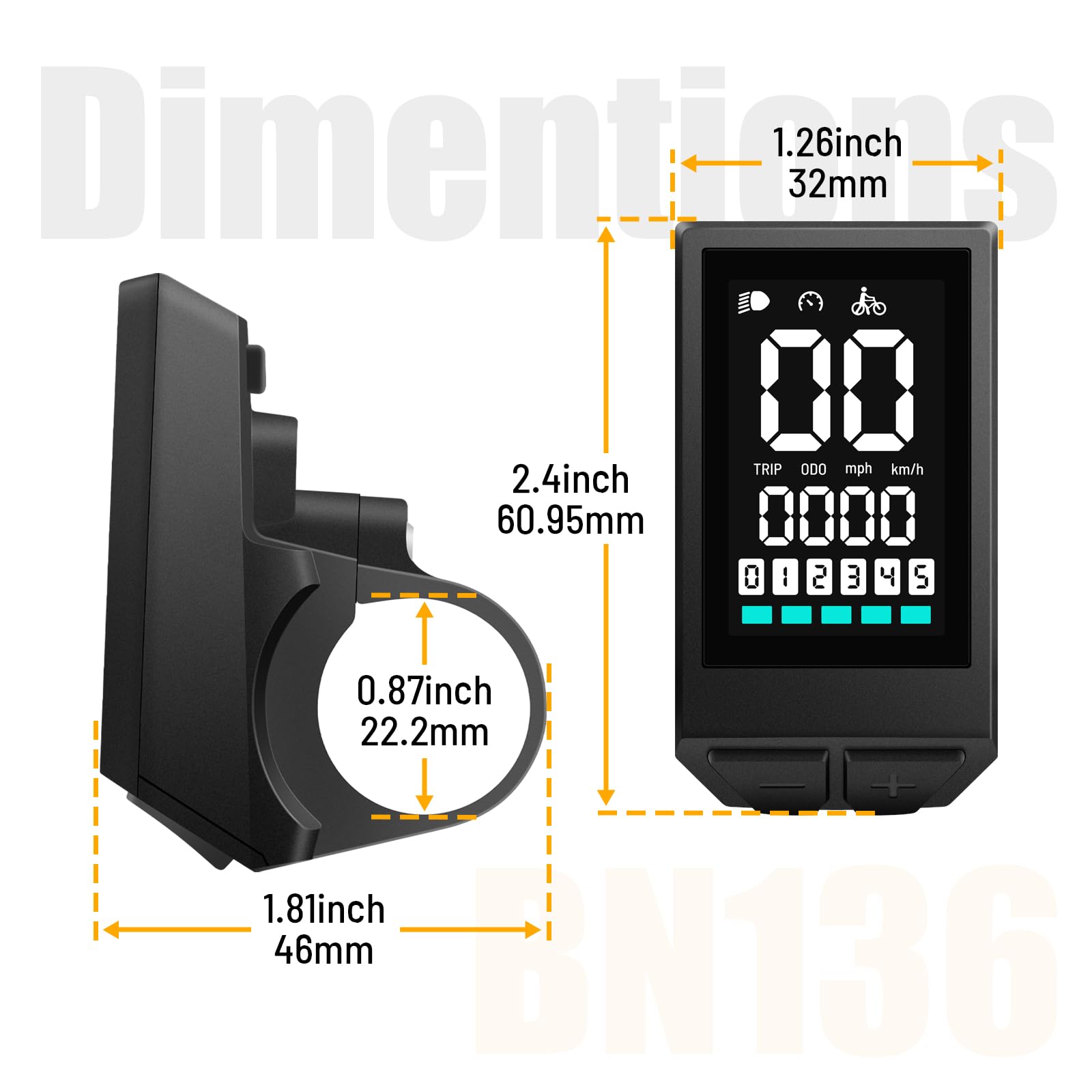 E-Bike Display Elektrofahrrad Kompatibel mit BAFANG BBS01 BBS02 BBS-HD 1000W Mittelmotor Wasserdichtes Display mit 0-5 PAS UART Protokoll