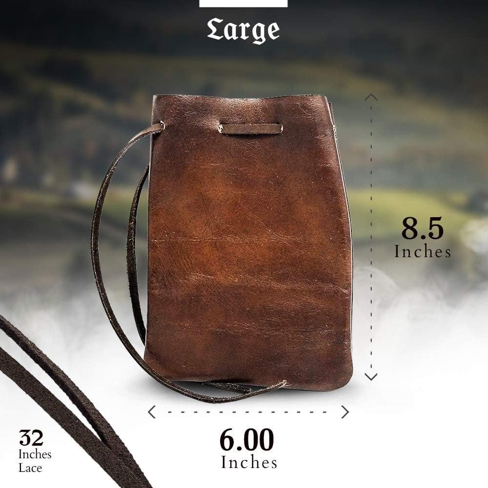 Nabob Leather Leather Drawstring Pouch, Coin Bag, Medicine Tobacco Pouch Medieval Reenactment Made in U.S.A Size 8.5" x 6" - Image 4