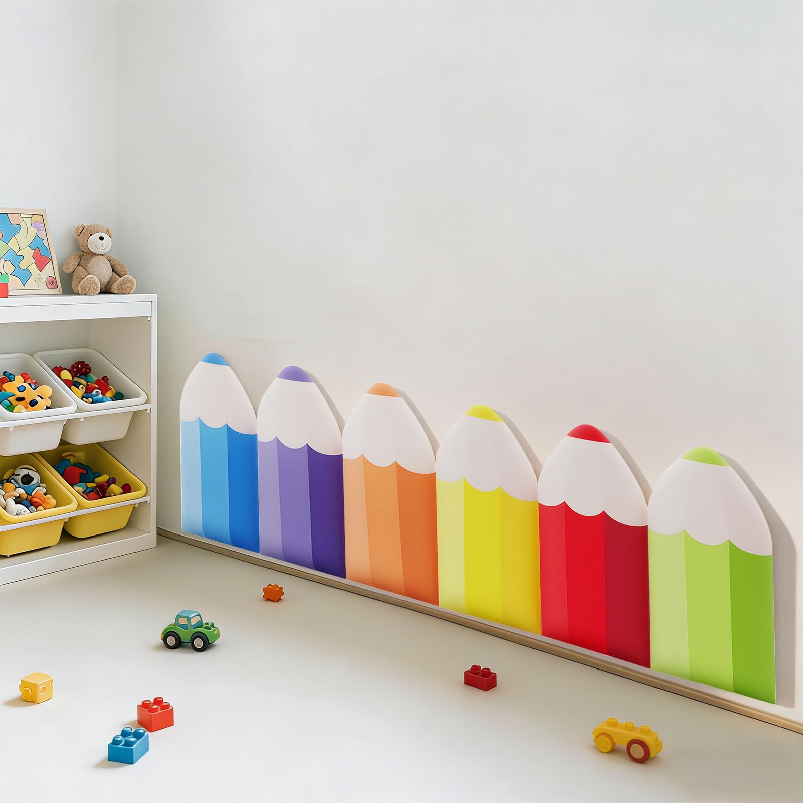 Almohadillas 3D para pared para niños, protección de pared para habitación infantil, autoadhesivas, protección de bordes para bebé, diseño de lápiz, protección contra golpes, suave, juego de 6