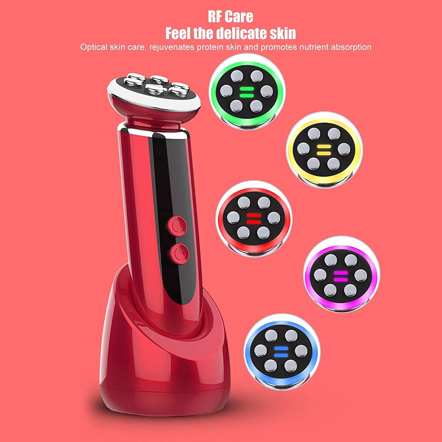 X&Z-XAOY Dispositivo De Belleza RF Masajeador Facial Eléctrico, Máquina De Cuidado De La Piel De Alta Frecuencia para Limpiador Facial Antienvejecimiento, Rojo