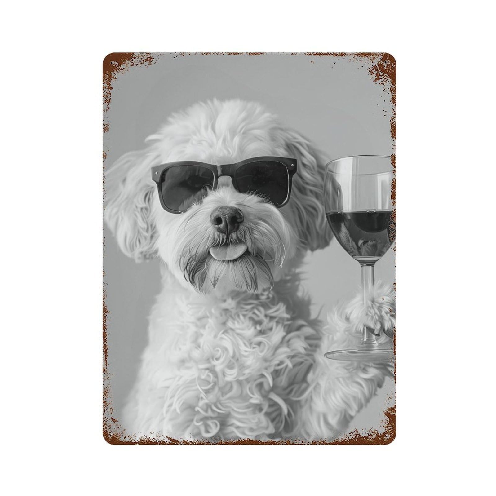 xiaoxiaoshen Cavachon Drinking Wine Print Wall Decor Art Metal Tin Poster Modern Home Decor Art Home Bar Shop Decorations Vintage Sign 40x30cm