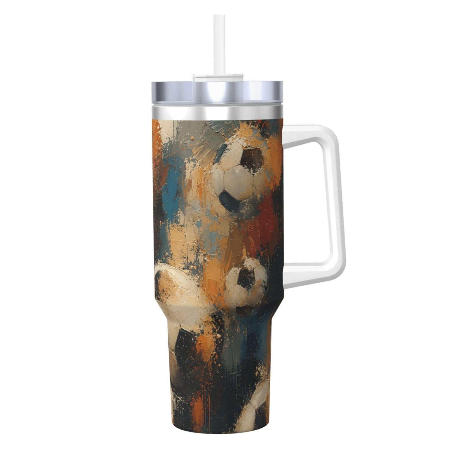 Taza de viaje y vaso aislado de 40 onzas con asa de fútbol impresionista