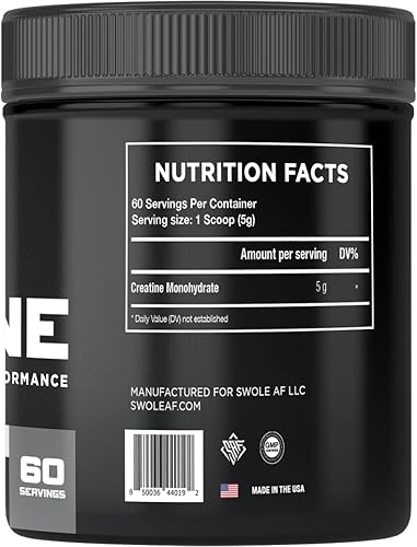 Miniatura 7 de Swole AF CREATINE Mono | Pre y después del entrenamiento para ganar resistencia y recuperación muscular | Suplemento dietético para mejorar la