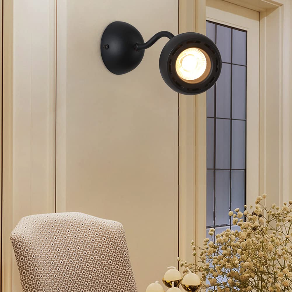 Lampa ścienna, lampa ścienna, czarna dioda LED, regulowany pojedynczy reflektor ścienny, obrotowe reflektory ścienne do czytania książek w łóżku, lampka nocna