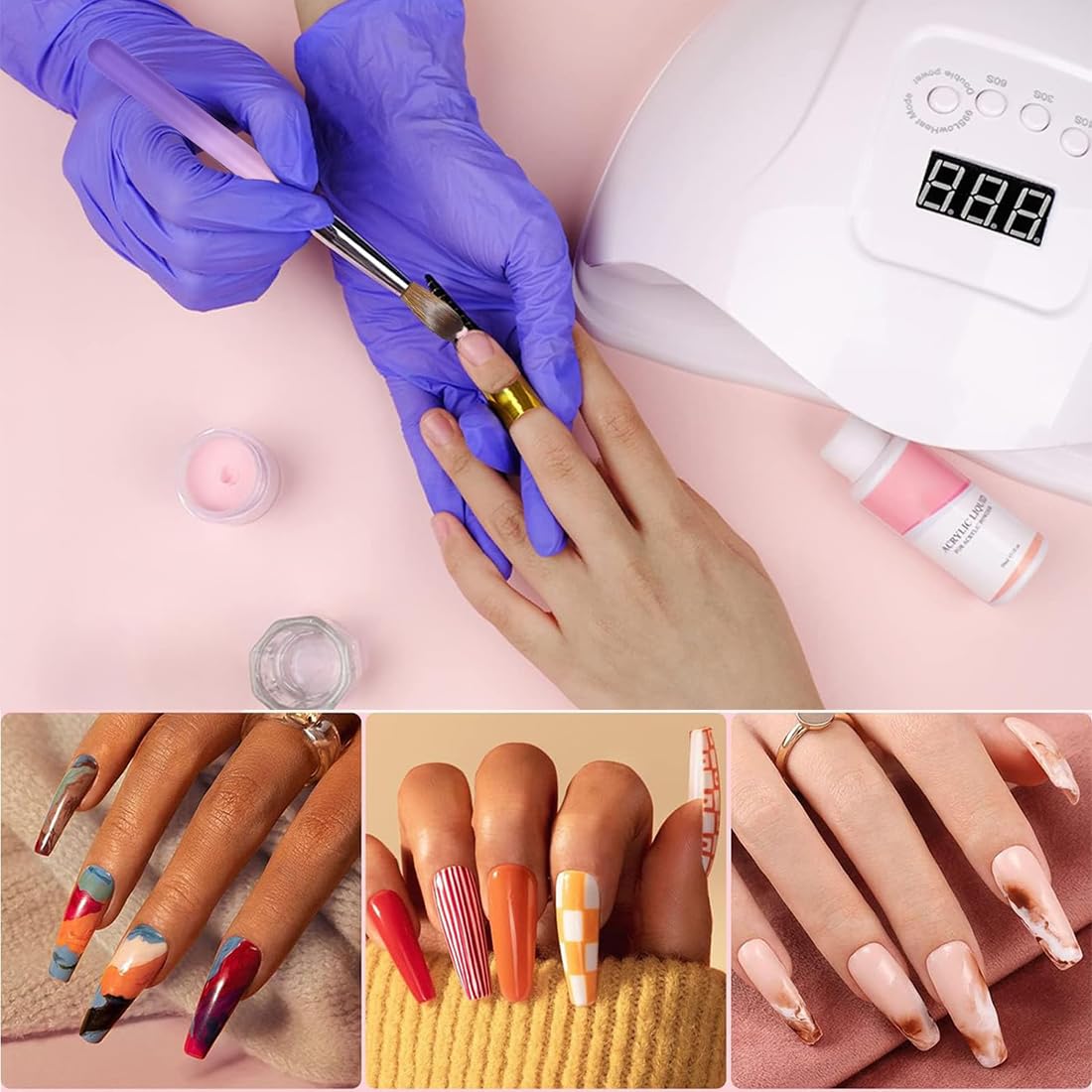Set di 5 pennelli per unghie – Pennello professionale in gel e acrilico per unghie – Pennello gel per nail art – Pennello acrilico per unghie – Set di pennelli per unghie in gel