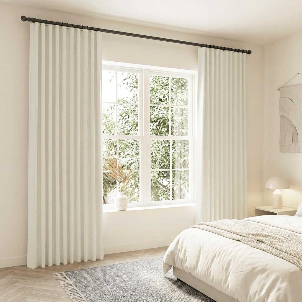 Photo 1 of SHINELAND 120 Inch Silky Satin Curtains, 10 FT Long Back Tab Pleated Drapes for Track System Living Room Bedroom 2 Panels Set, Beige
