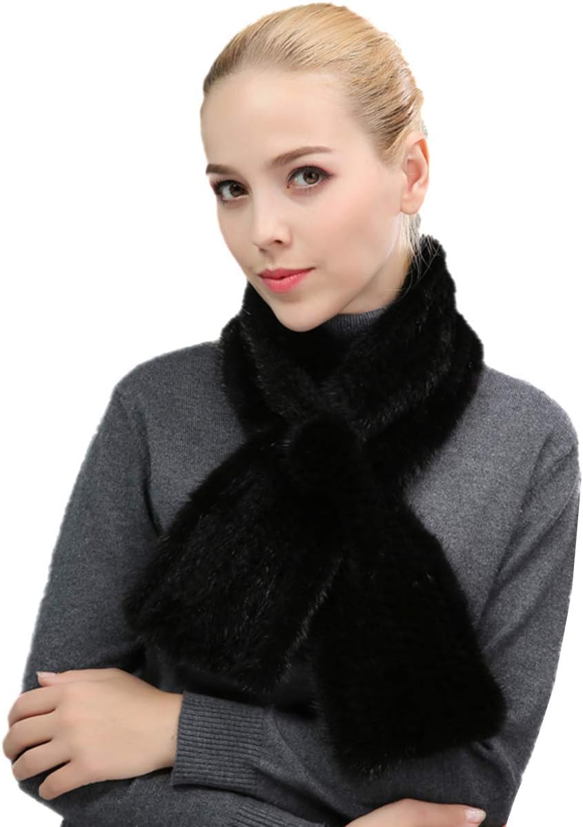 Winter Scarf for Women Genuine Mink Hair Scarves Knitted Neck Warmer Wrap