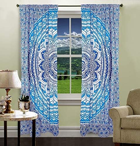 Krati Exports Indian hippie curtains Bohemian psychedelic Ombre-mandala Wall-hanging-tapestry-blue Queen-size-large-82x82 Inches