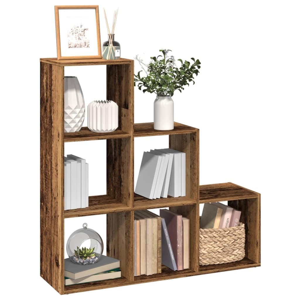 Raumteiler-Bucherregal 3 Etagen Altholz-Optik 99x29x99 cm | Holzwerkstoff, 6 Facher, Feuchtes Tuch Reinigung, Vielseitig Einsetzbar