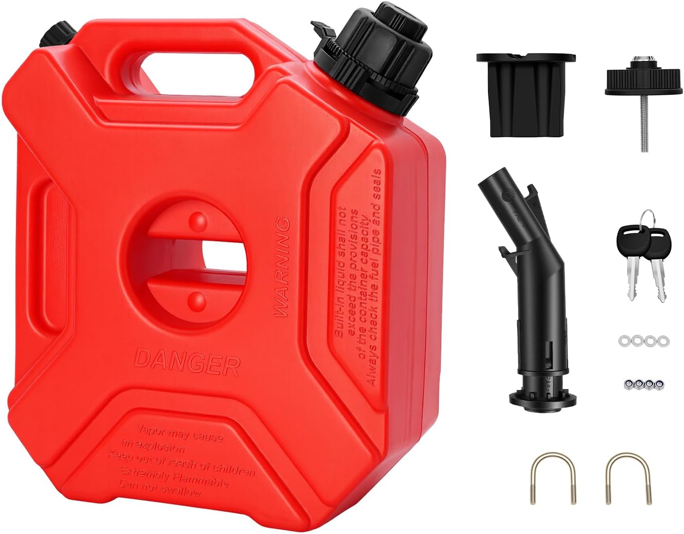 5L (1.3 Gal) Portable Liquid Storage Container with Mounting Bracket & Lock, Red Heavy-Duty Plastic Tank for Outdoor, Camping, Emergency Supply