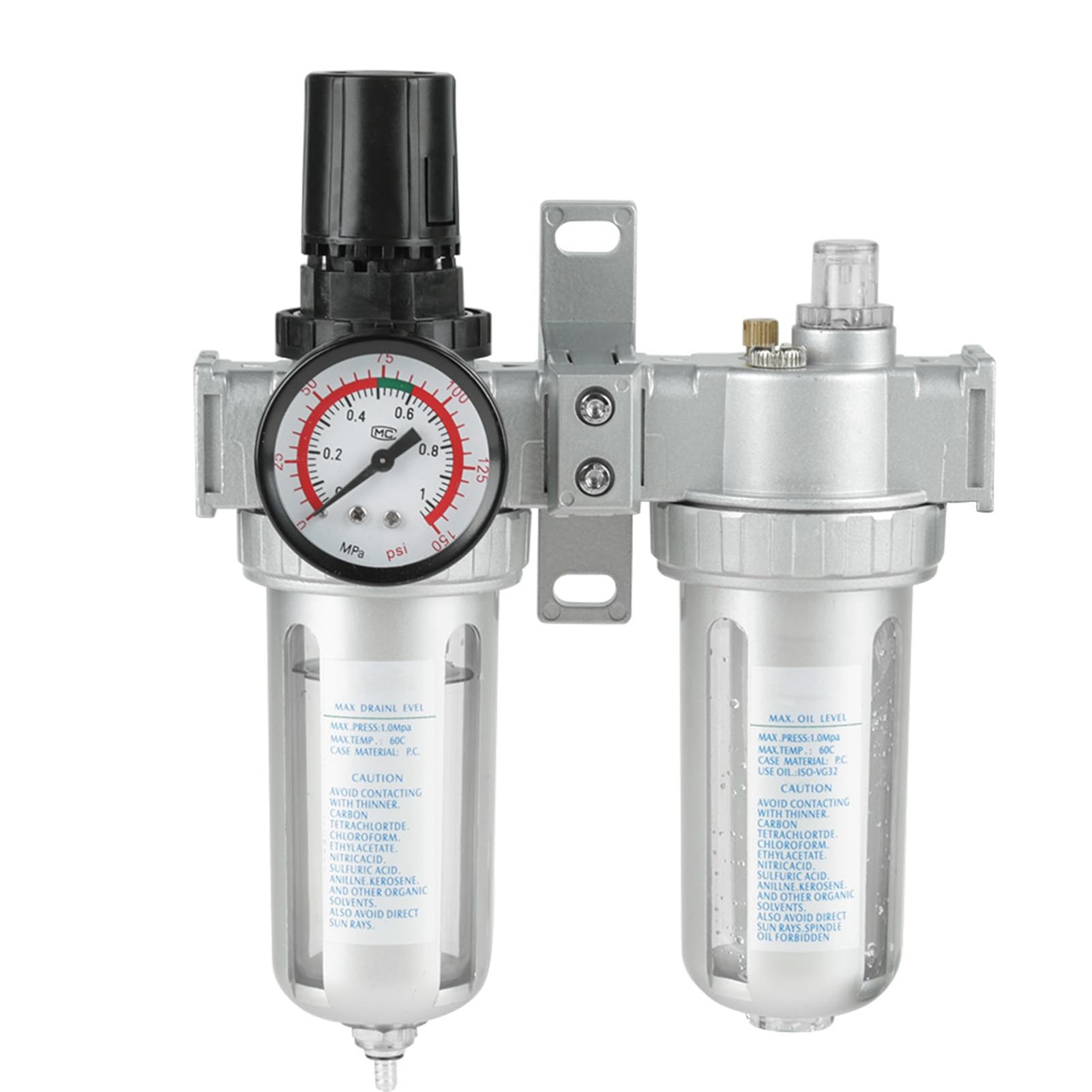 1/2" Régulateur de filtre à air comprimé, Filtre mesureur pour compresseur d'air 1/2" avec régulateur d'huile et d'eau pour compresseurs et outils pneumatiques
