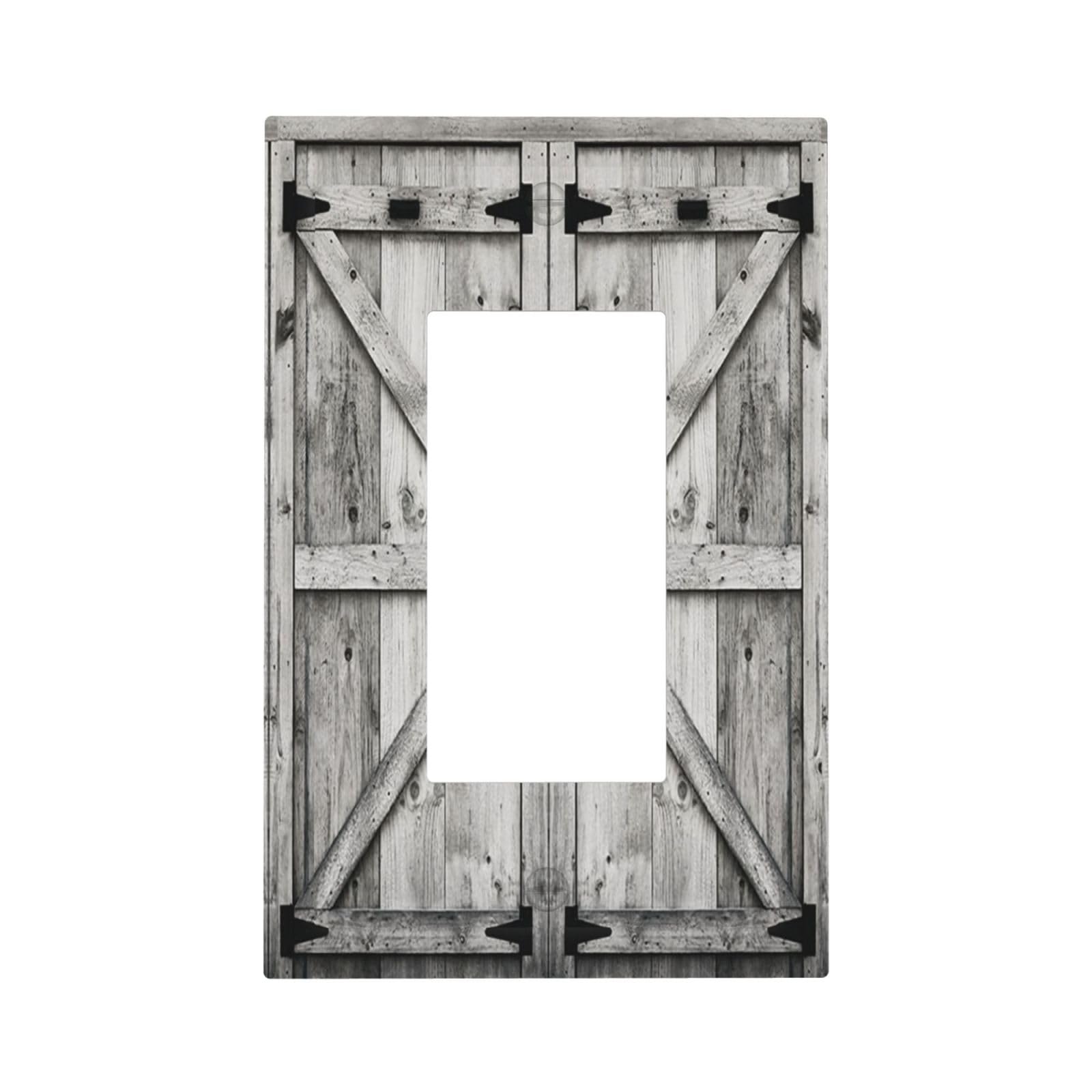 Farm Western Grey Barn Cabin Door 1 Gang Outlet Decorator Light Switch Wall Plate Cover Faceplate Decorative Switchplate Rocker/GFCI Outlet Cover