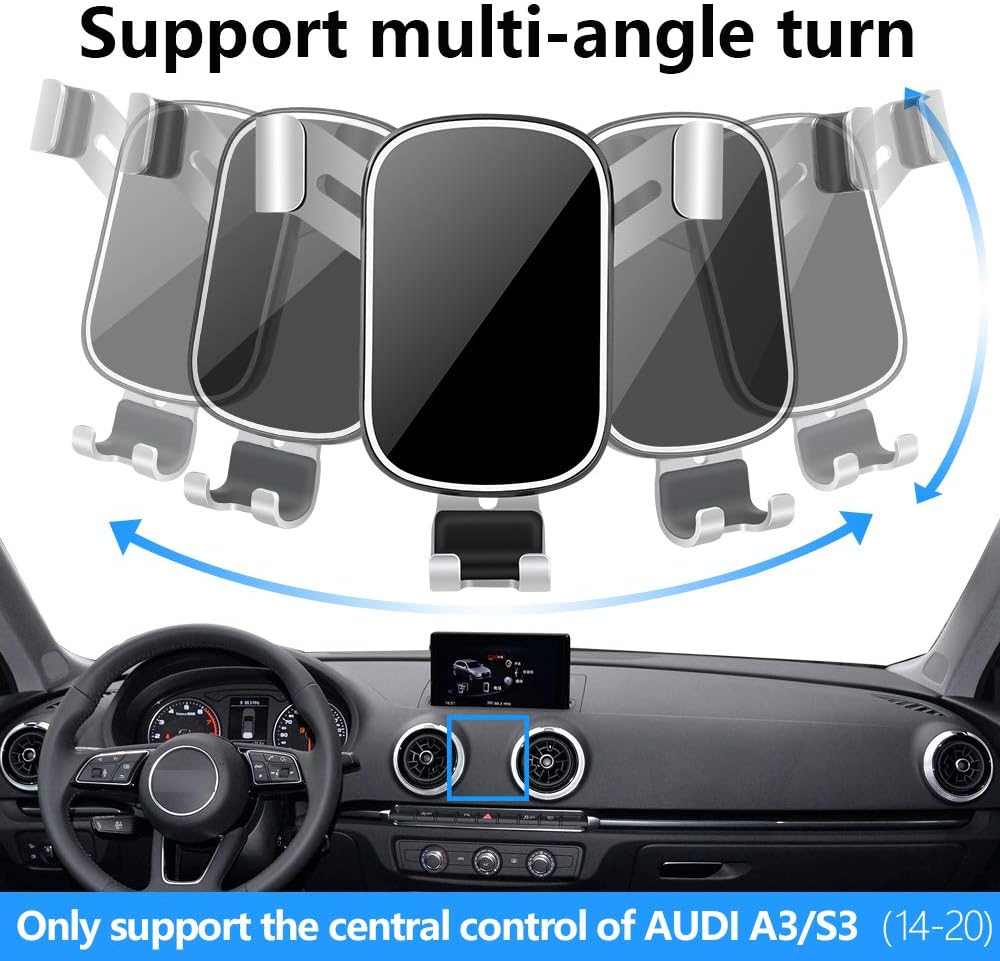 LUNQIN Car Phone Holder for Audi A3 S3 RS3 8V 2014 2015 2016 2017 2018 2019 2020 Auto Interior Accessories Best Phones Mount Cell Cellphone Mobile Cradle Charging Navigation Bracket Air Vent Accessory