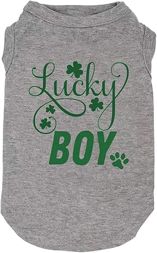 Miniatura 2 de Ropa para perros, camisa de trébol con letras impresas para niño pequeño y grande, chaleco para cachorro, disfraz del día de San Patricio (L, gris02)