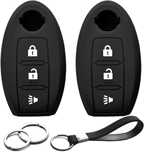 Miniatura 8 de INFIPAR 2 piezas compatibles con Nissan Infiniti KBRASTU15 Smart 3 botones de fibra de carbono con aspecto de silicona FOB funda protectora sin
