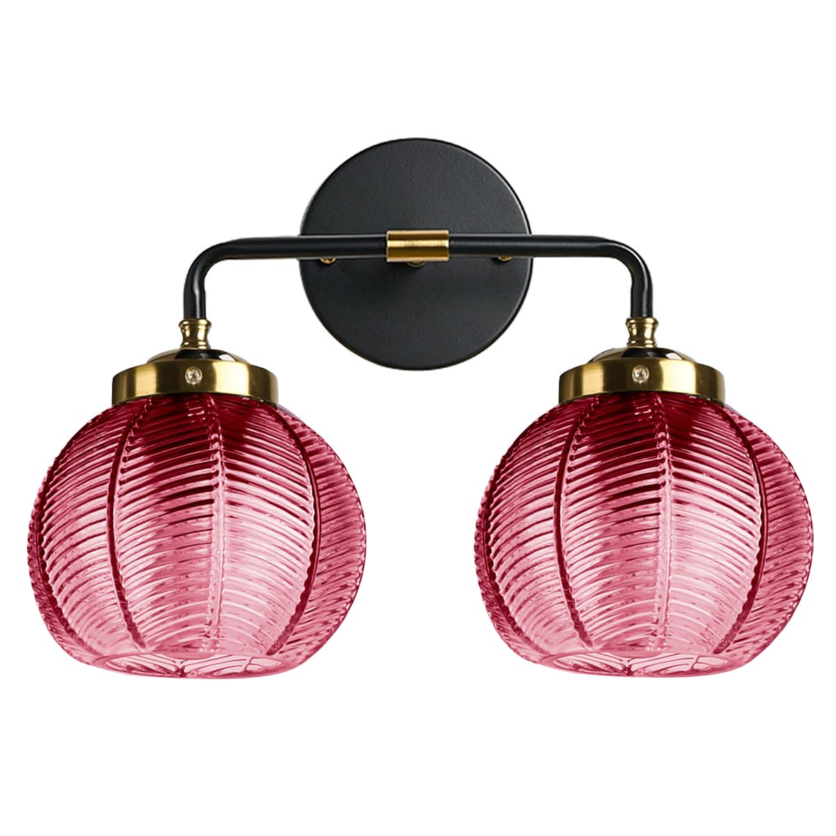 Bathroom Lighting fixtures Modern Vanity Lights Red Ribbed Glass Shade 2-Lights Over Mirror Wall Sconce Vintage Gold Bathroom Light fixtures Black Wall Mount Light Farmhouse Sconces