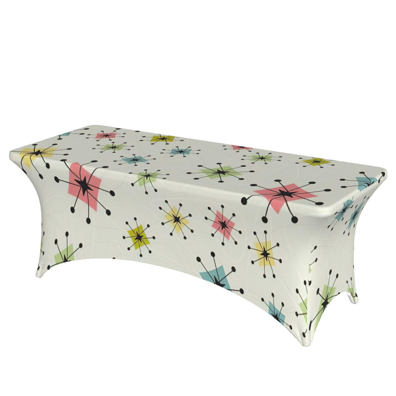AYYQWE Atomic Stars Retro Pattern Print Elastic Rectangular Tablecloth For Banquet Outdoor Picnics Office Table Cover