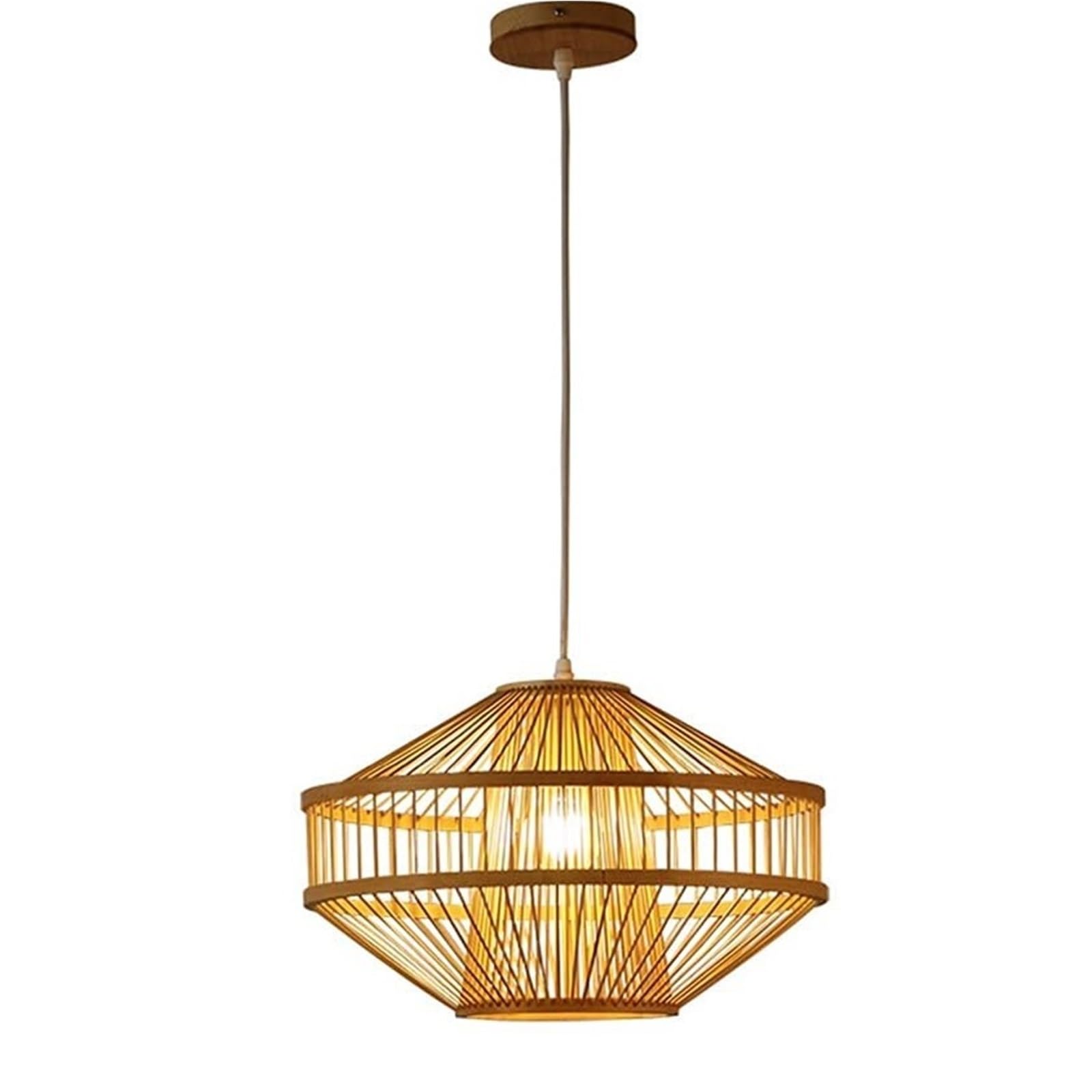 KHUKHU Bamboo Chandelier Japanese Style Hanging Lamp Bamboo Woven Lantern Korean Style Pendant Light Southeast Asian Restaurant Bamboo Lamp Pastoral Light Ceiling Suspended Light(50 * 30cm)