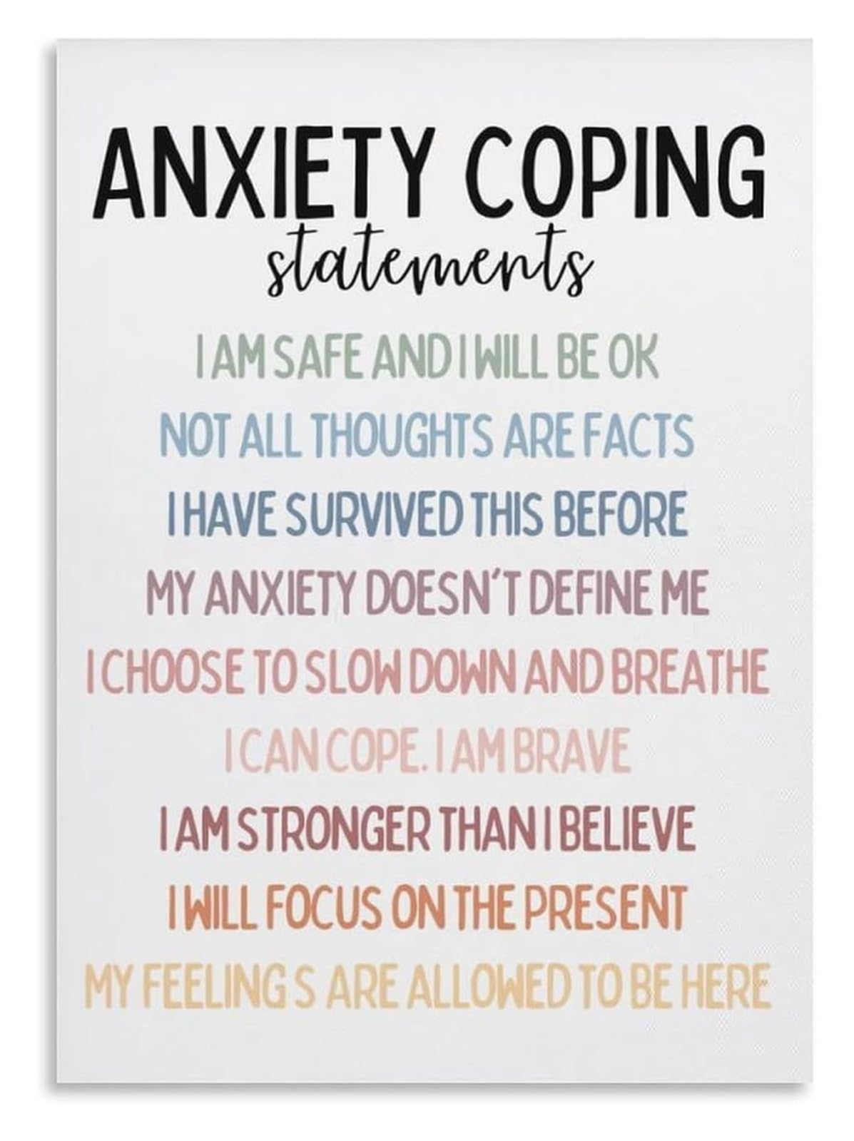 NWPNLXEA Affirmations Poster Calming Quotes Canvas Print Inspirational Wall-Art Uplifting Decor for Home Office School Classroom Unframed,08x12inch(20x30cm)