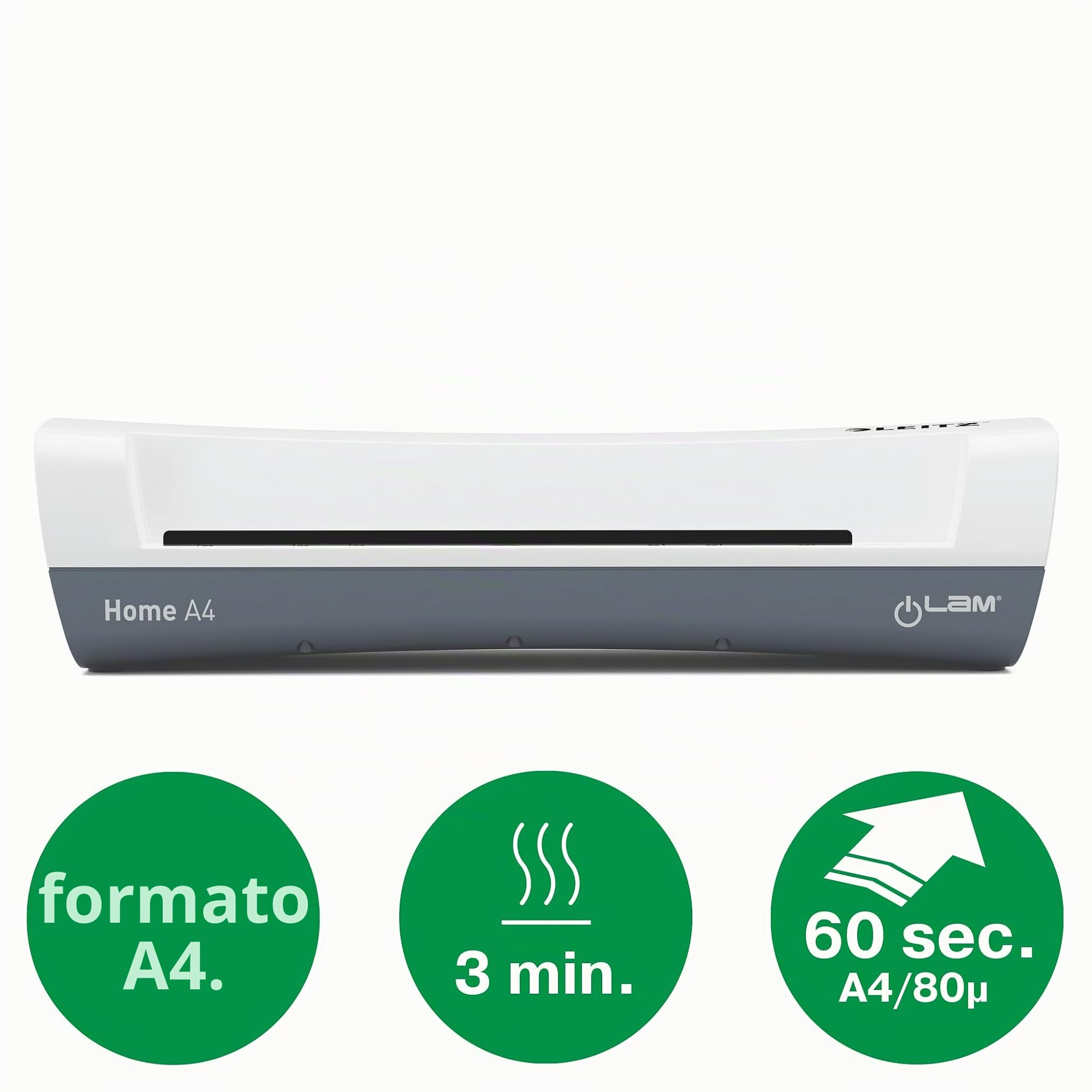 Leitz iLAM Home 74200000 - Set plastificatrice A4 + laminatrice a caldo A4 80 mic, confezione da 100 pezzi, per plastificatrice da 75 a 125 micron, tempo di riscaldamento di 3 minuti, colore bianco