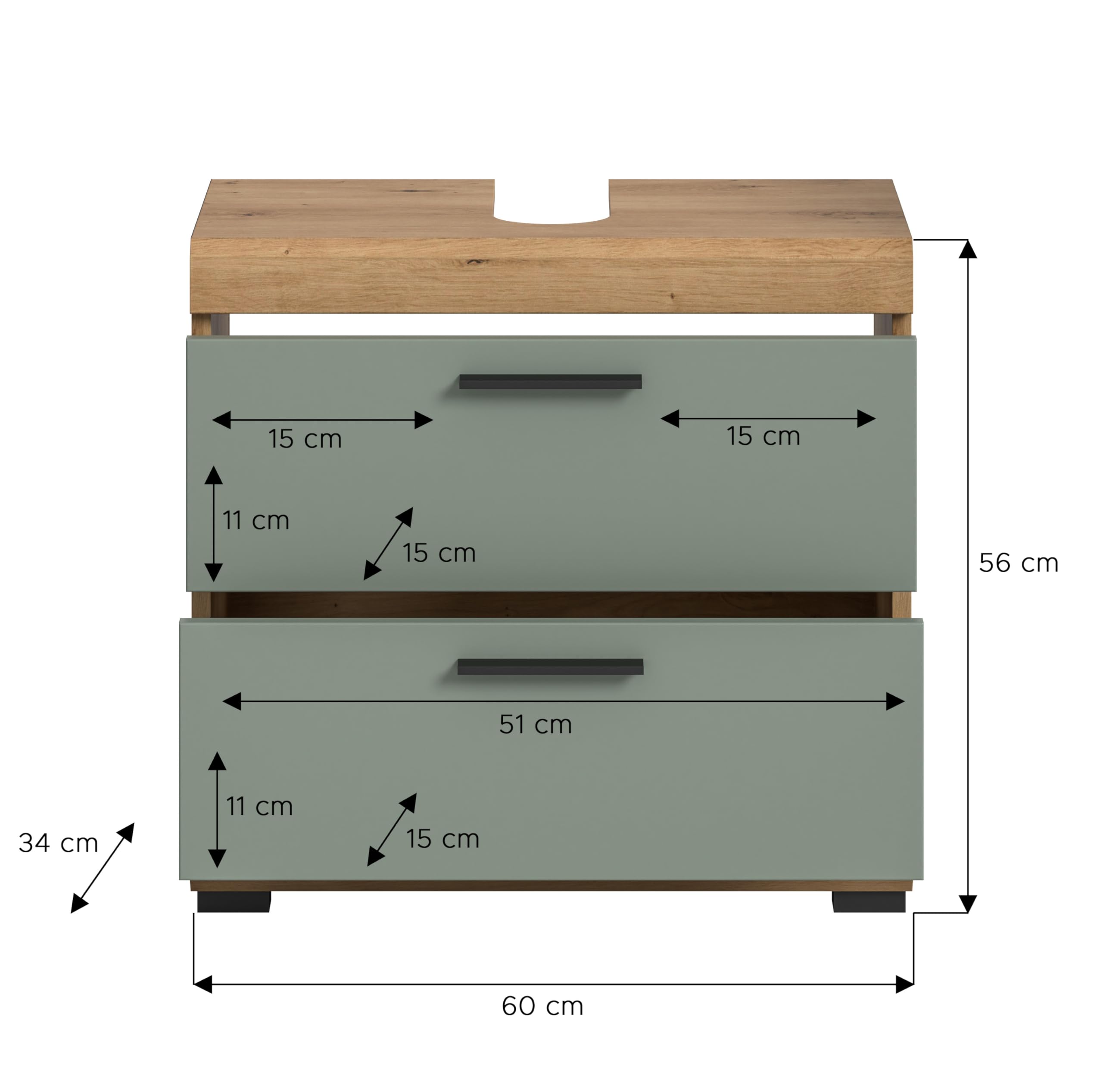 xonox.home Bad Scout X06N3707 Waschbeckenunterschrank Unterschrank Waschschrank in Salbei und Artisan Eiche Nachbildung – Bild 4