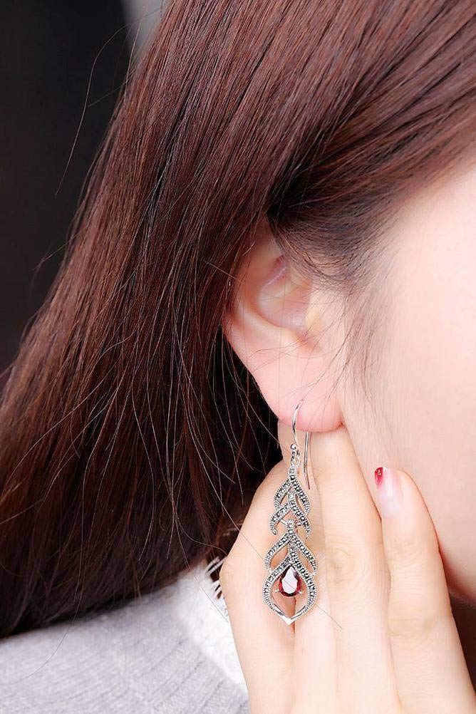 Pendientes de Oreja Aretes para Mujer S925 Pendientes de Plata Esterlina Joyería de Plata Tailandesa Hecha a Mano Femenina Gota de Agua Granada Roja Pendientesgranate, Plata 925