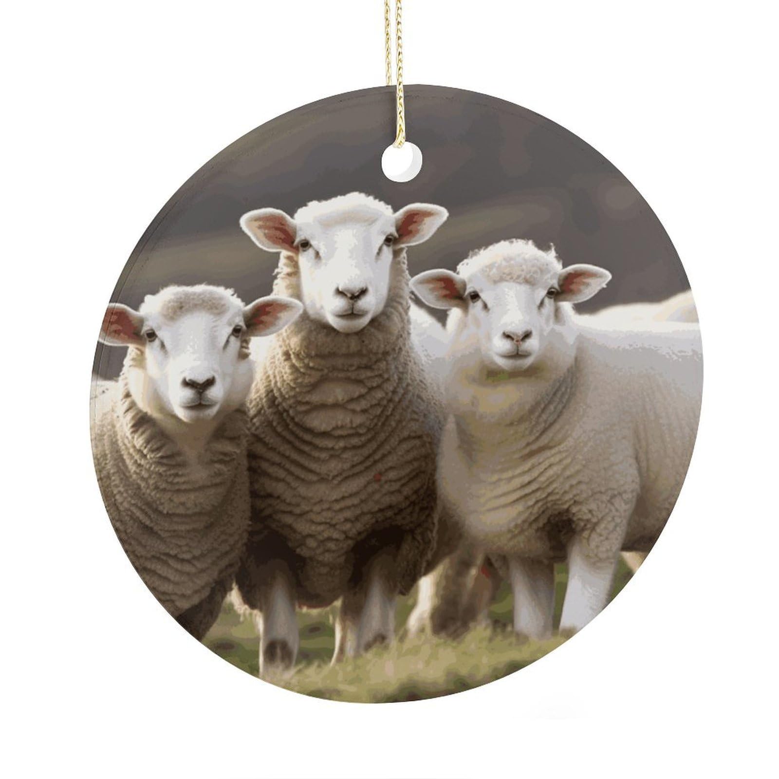 Adfgyerh Style Sheep And Lambs Ceramic Circular Pendant,2.9 Inch，Hanging Ornament，Gift Exchange Idea Round Ceramic Ornament,For Mom And Daughter，For Home Indoor Outdoor Decor.