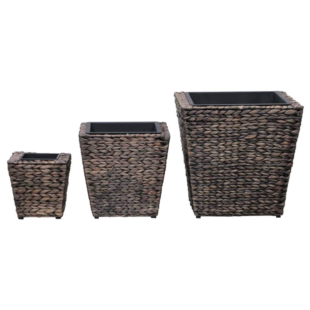 Blumenkübel Set 3 STK. aus Wasserhyazinthe Braun mit Stahlrahmen und herausnehmbaren Innentöpfen für Blumen, Kräuter, Orchidee, Bonsai, Zimmer, Fensterbank, Indoor Dekoration