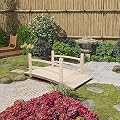 VINGLI 4 ft Garden Bridge, Arch Walkway Wooden Bridge with Safety Rails Natural Finished, Decorative Landscaping Footbridge for Koi Pond, Dry Creek Bed, Garden Pathway or Japanese Zen Decor