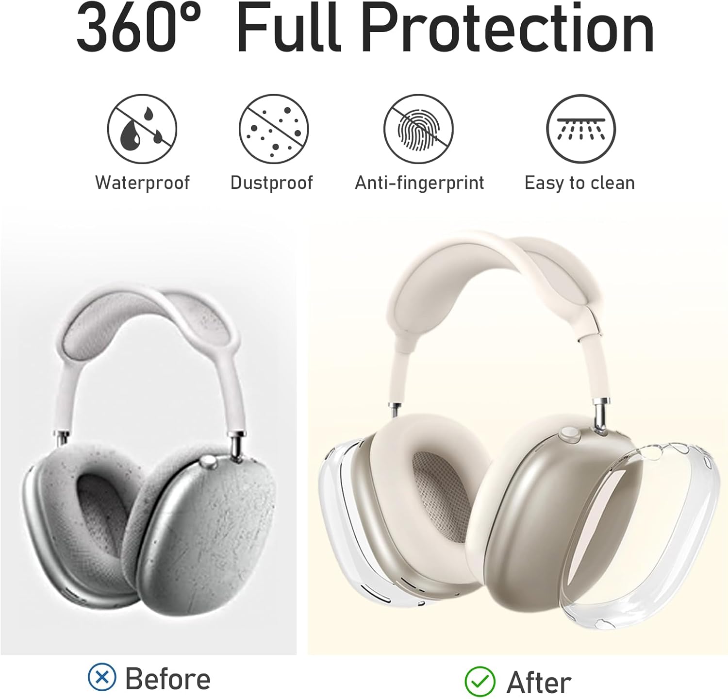 Silicone Case Cover for AirPods Max Headphones (2024), Clear Soft TPU Ear Cups Cover/Ear Pad Case Cover/Headband Cover 3-in-1 Transparent Accessories Case Protector for Airpods Max(Starlight)