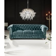 PUREWOOD Chesterfield 3-Seater Sofa, Deep Button Tufted Upholstery, Solid Hardwood Frame, High-Density Foam Cushions, Classic Rolled Arm Couch for Living Room & Office