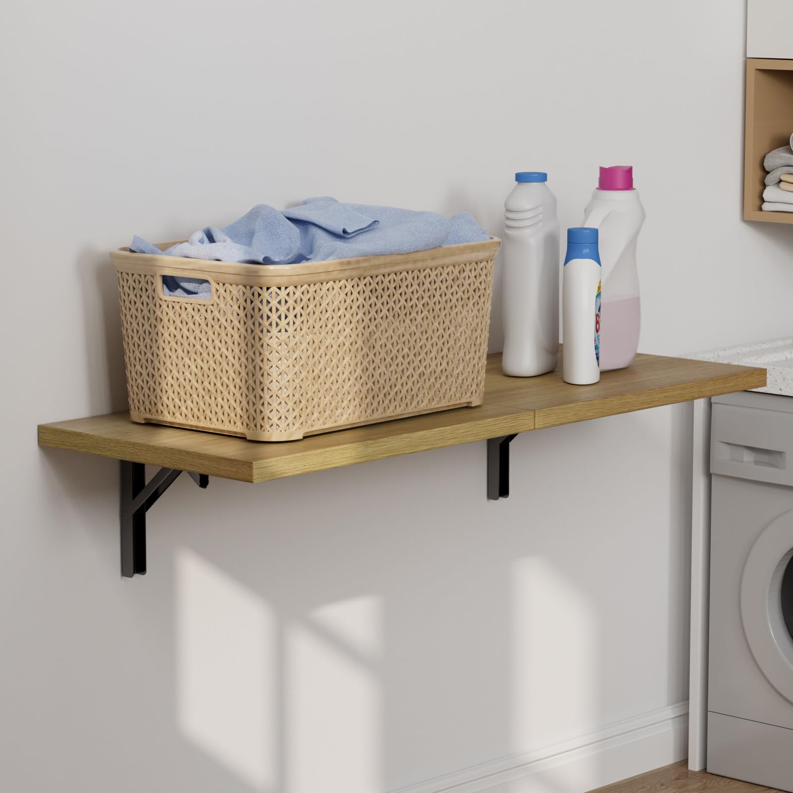 INHABIT UNION Fold Down Table Wall Mounted,Wall Mounted Folding Table for Small Spaces,Functional Hanging Desk for Home Laundry Room,Office Workstation,Study Work Bench and Kitchens(Oak)