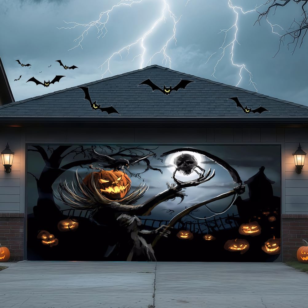 ZFFLYH Halloween Garage Door Cover Banner Outdoor Home Decorations Halloween Hanging Backdrop Door Cover Garage Wall Decor,Horror Pumpkin,13 * 6FT