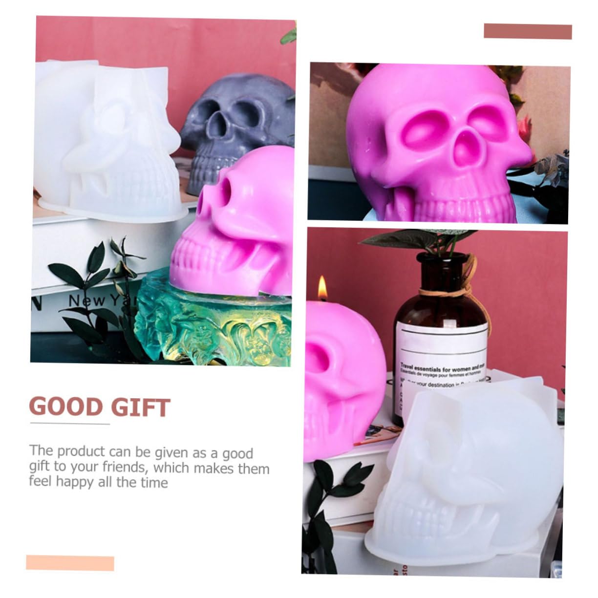 NUOBESTY 5piezas Molde De Silicona Para Velas Aromáticas Forma De Calavera Para Manualidades De Halloween y Jabones Hechos Mano
