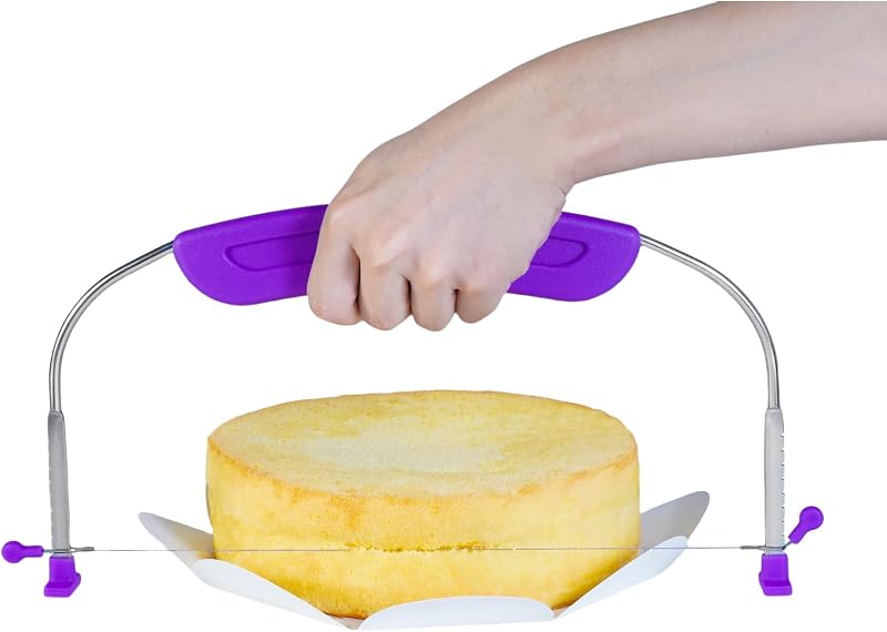 Cortador de pasteles ajustable LevCake, nivelador de rebanador, 9 alturas diferentes, acero inoxidable de calidad alimentaria, cortador de pasteles/rebanador/nivelador de pasteles ajustable para nivelar y moldear (púrpura)