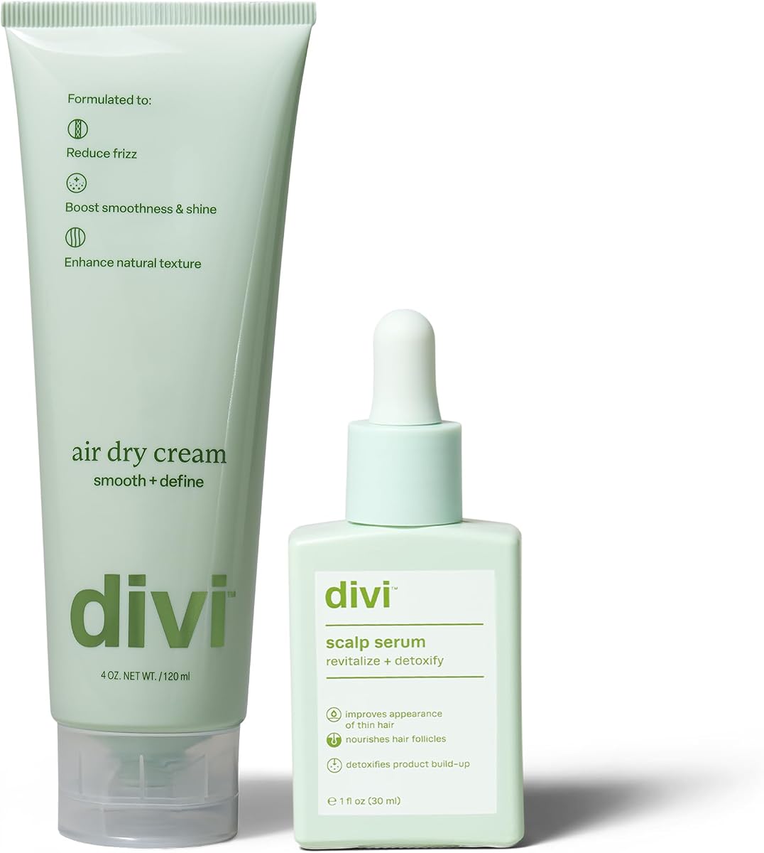 Divi Heat Free Duo – Includes 30ml Scalp Serum & Air Dry Cream – Strengthens Roots, Smooths Frizz & Enhances Natural Texture for Healthy, Shiny Hair, 2 Piece Set
