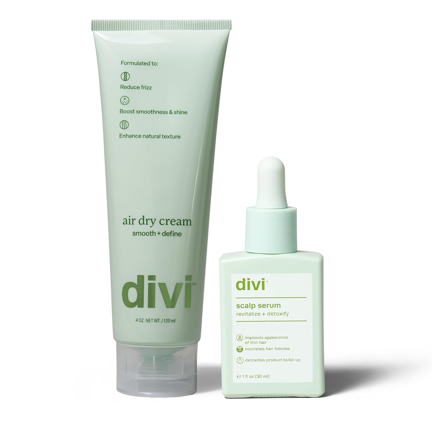 Divi Heat Free Duo – Includes 30ml Scalp Serum & Air Dry Cream – Strengthens Roots, Smooths Frizz & Enhances Natural Texture for Healthy, Shiny Hair, 2 Piece Set
