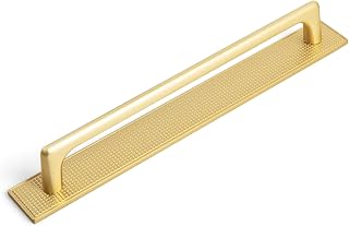 Goo-Ki Brushed Gold Cabinet Pulls with Luxe Grid Shim Square Backplate- 2 Pack 7.6''(192MM) Hole Centers Zinc Alloy Drawer Handle