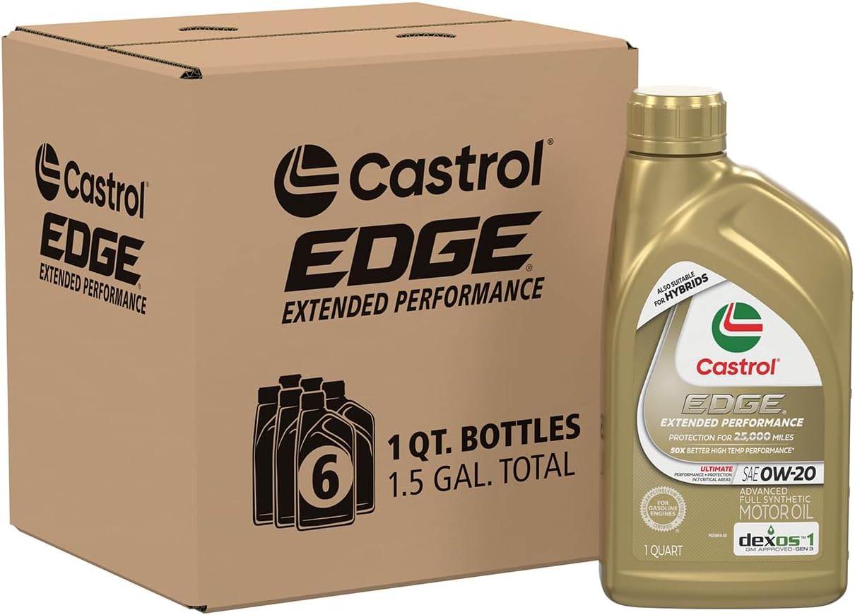 Castrol 06240 EDGE 0W-20 Extended Performance Synthetic Motor Oil - 1 Quart Bottle, (Pack of 6)