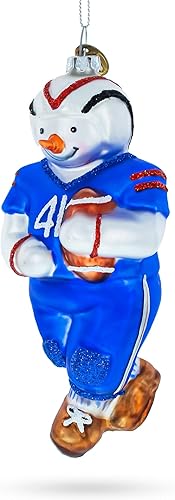 Fantástico muñeco de nieve jugando al fútbol - Adorno navideño de vidrio soplado