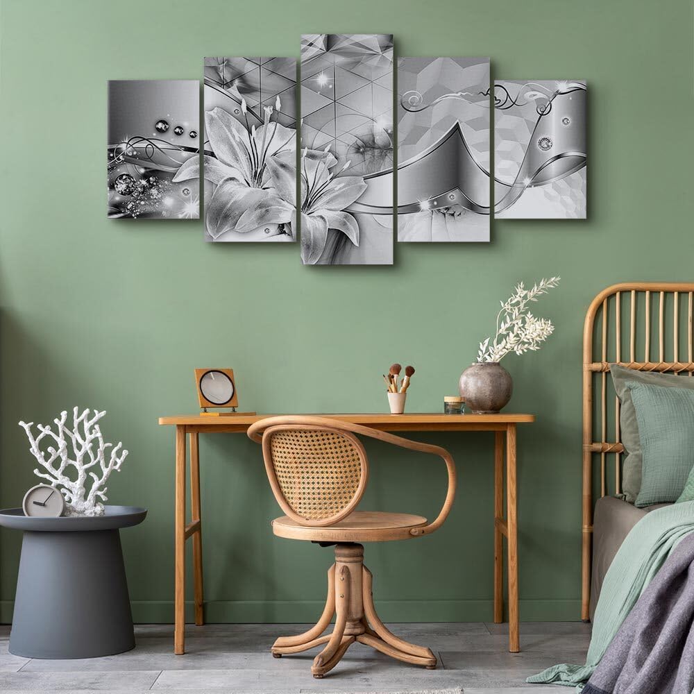 decomonkey Wandbilder Blumen 225x112.5 cm 5 Teilig Leinwandbilder Wanddeko