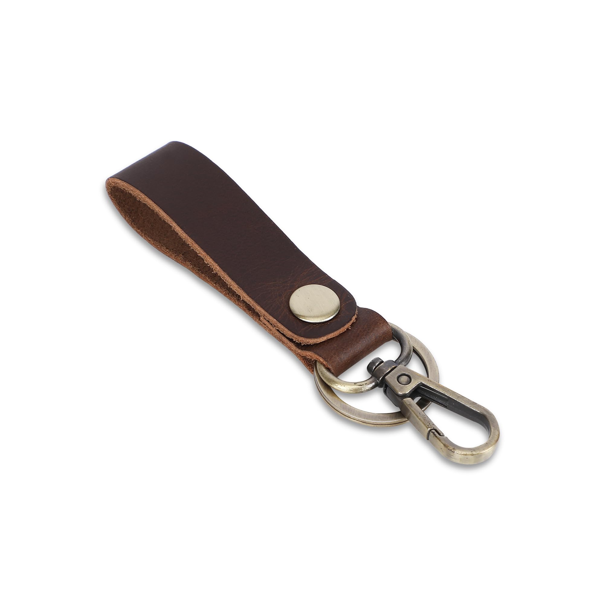 TheAntiq Genuine Leather Keychain with Belt Loop - Key Case Leather Tactical HK EDC Clip Fob Keychain Leathers Key Holder, Brown Leather Keychain Key Holder, 4*1 inches