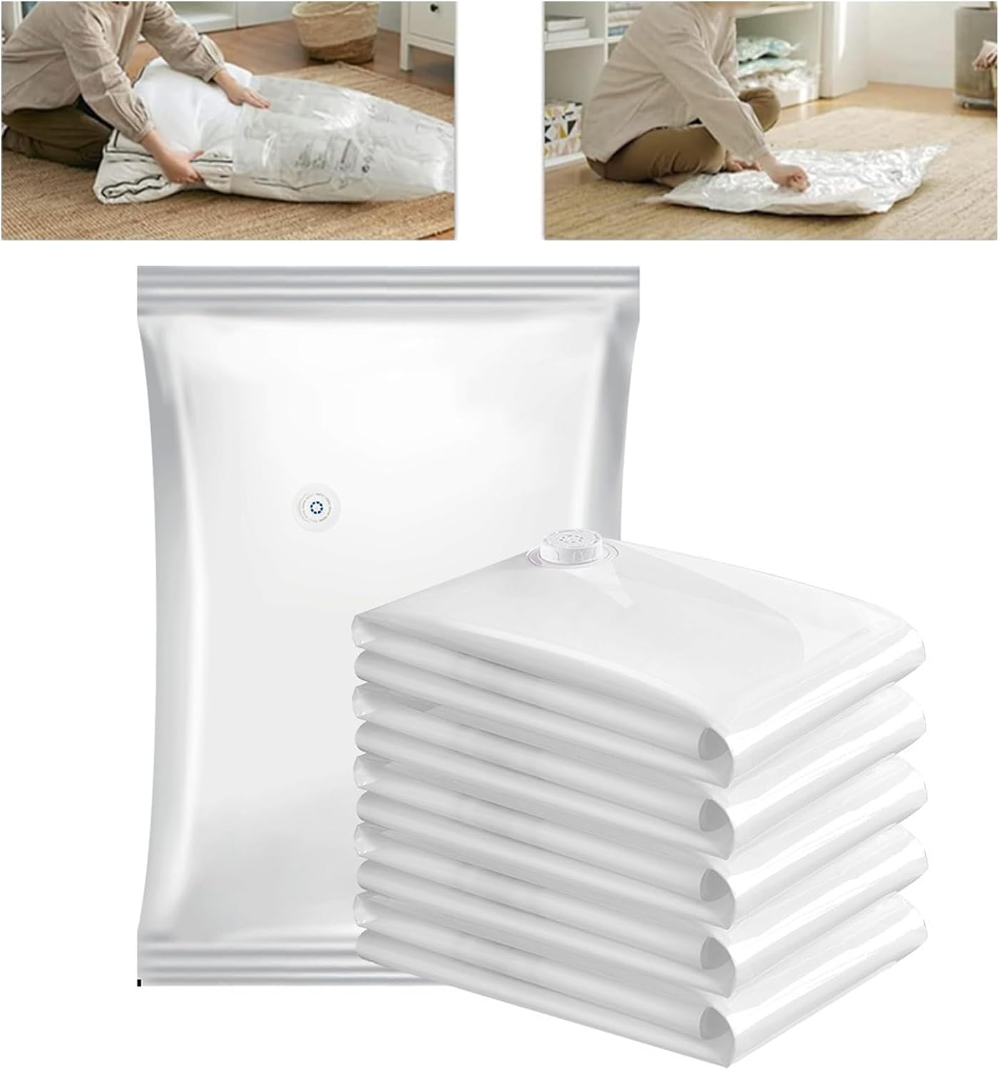 Generic4pcs Reusable Compression Bags (S-70x50cm+M-80x56cm+L-100x70cm+XL-100x80cm), Vacuum Storage Bags for Bedding, Clothes, Curtains, Pillows. (4 Size+Electric Pump)