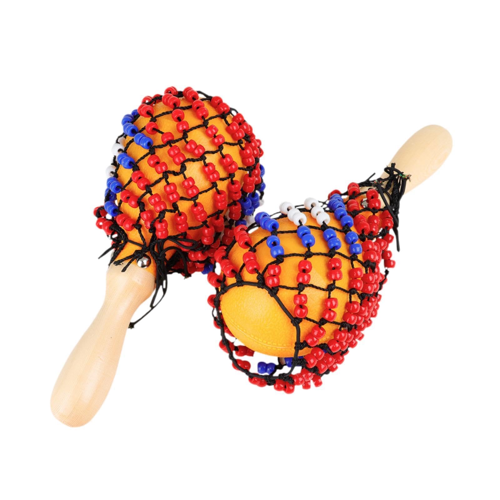 Luwecf 2 Pieces Wooden Maracas Musical Instrument Bead Net DIY Sand Hammers Hand Percussion for Festivals Entertainment Performance