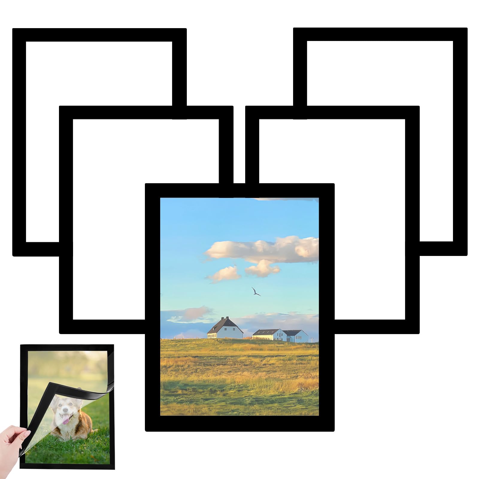TNOMSNO 5 Piezas Marco Magnetico, 30 x 40 cm Marco Fotos con Cierre Magnético y Borde Negro, Marco Magnético Autoadhesivo para la Decoración de Paredes en Casa y la Presentación de Documentos
