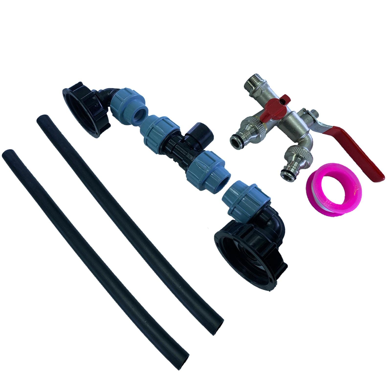 IBC Adapter do zbiornika z gwintem grubym, adapter spustowy, 1 rura 2 zakrzywione złącza, złącze węża do wody, oleju, paliwa, ogrodu, podwórka, łatwa instalacja, C