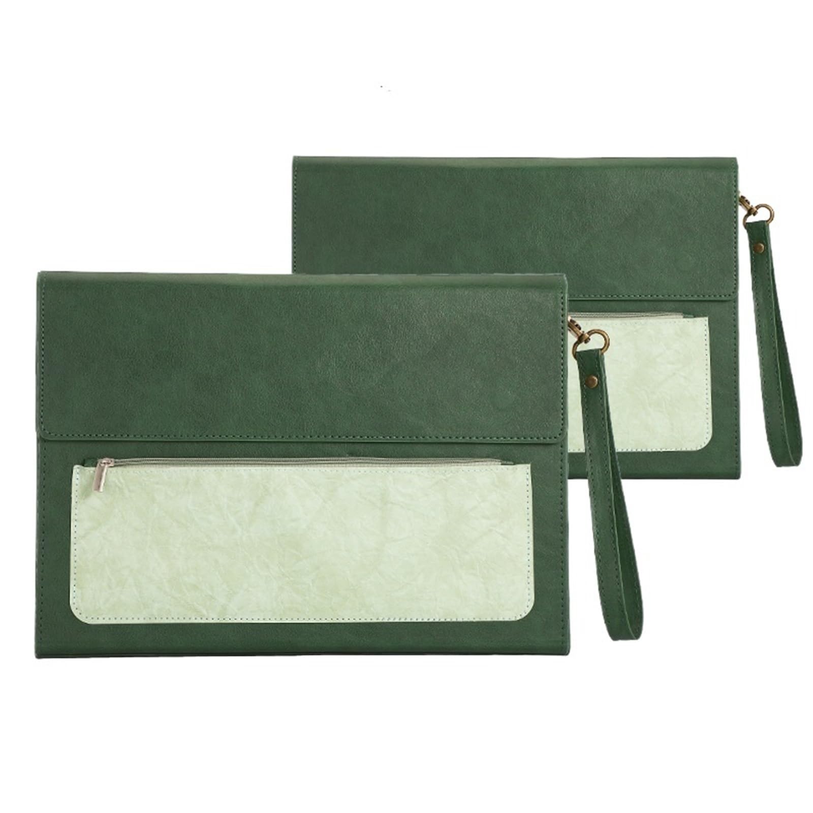 Portadocumenti in Pelle Cartella portadocumenti in pelle A4 da 2 pezzi, for dati, contratti, fatture, forniture for ufficio(Green with handle)
