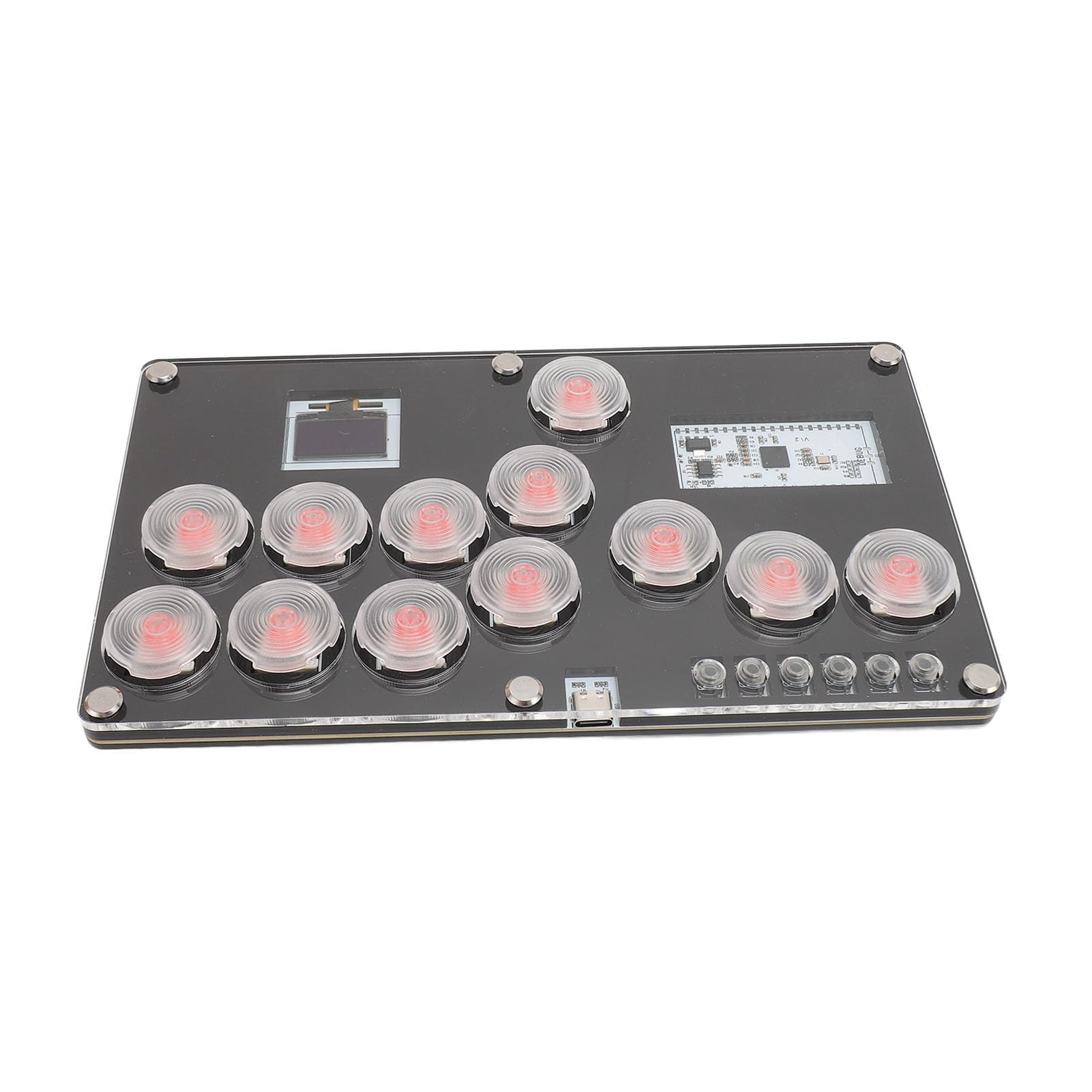 Hidyliu Controller con Tutti i Pulsanti con e RGB Personalizzato per Giochi di Combattimento e PC, Mini Tastiera Sostituibile a Caldo con 12 Tasti e Struttura in Acrilico